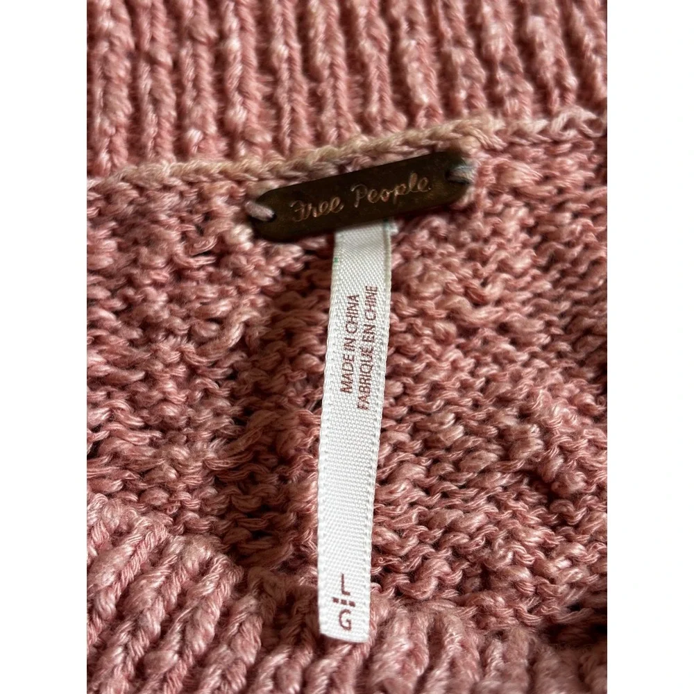 Free People Cable Knit Sweater Large Pink Boho Chunky Pullover
